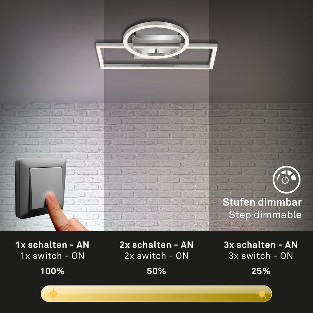 LED Deckenleuchte dimmbar Memoryfunktion drehbar Metall chrom-alu 19.6W Briloner 6