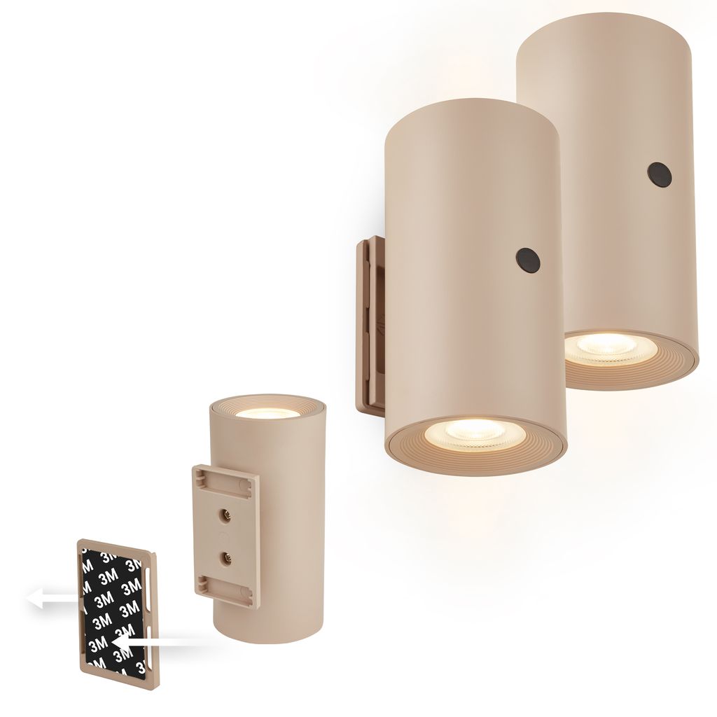 Isy Wandlampe - 2W, 140lm, Akku, LED, Touch, Dimmbar, 2er Set, Beige