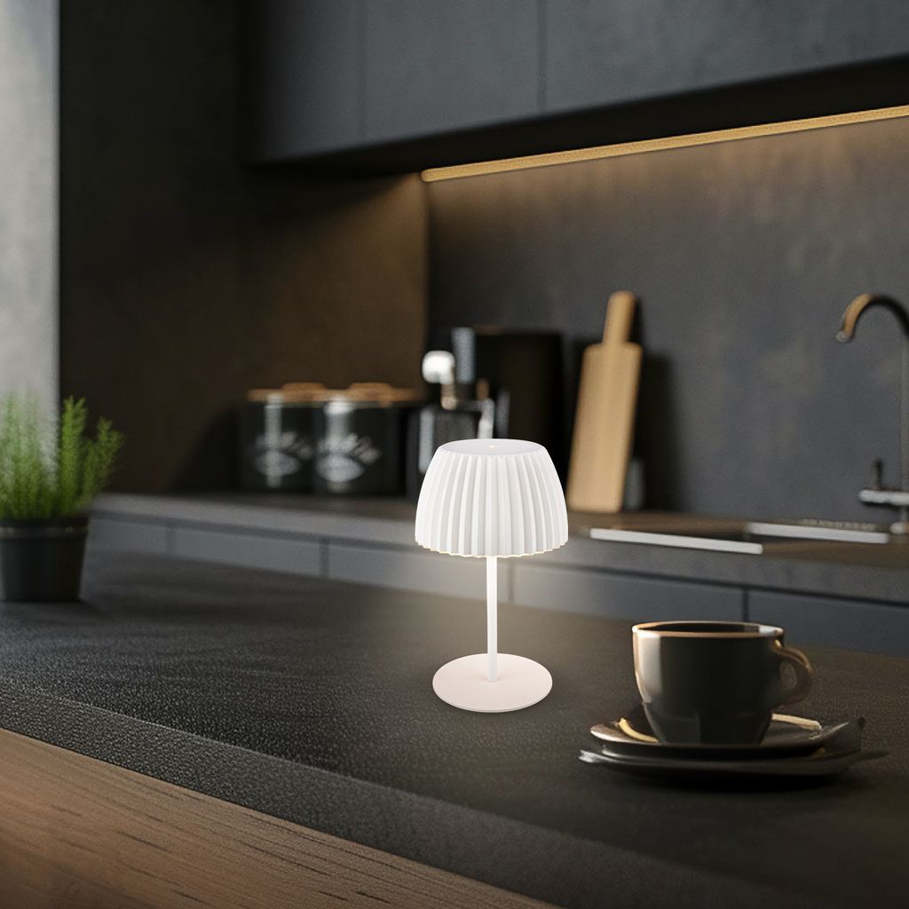 Riffle LED Tischlampe Akku Tischleuchte Höhenverstellbar Dimmbar Kabellos Weiß 6
