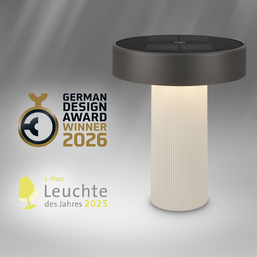 Poga Tischlampe - 1W, 150lm, Kabellos, LED, Dimmbar, Solar, Altweiß, Anthrazit