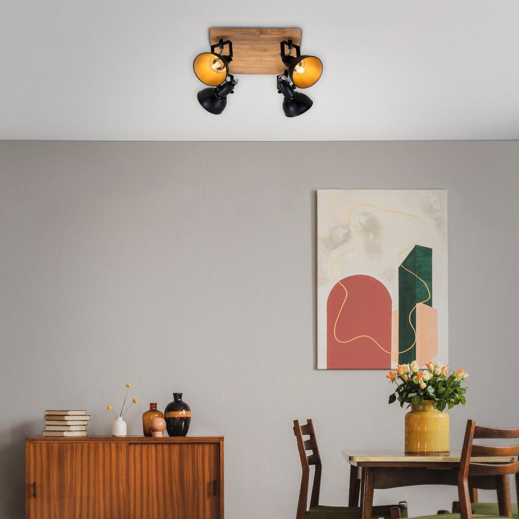 Spotleuchte dreh- & schwenkbar 4x E14 25 W Schwarz-Gold Holz Briloner 9