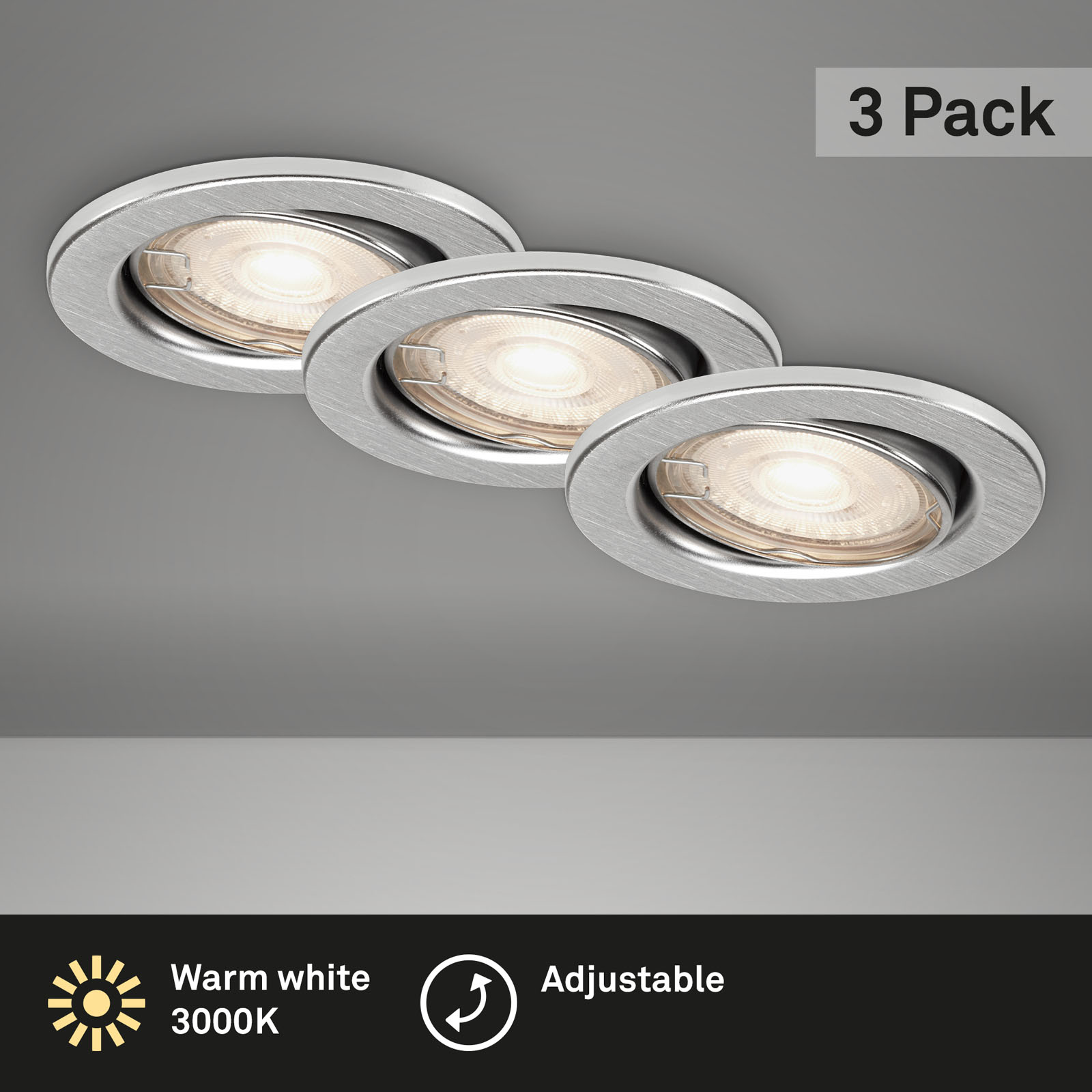 3er Set LED Einbauleuchte Ø 8.6 cm 5 W Alu 1