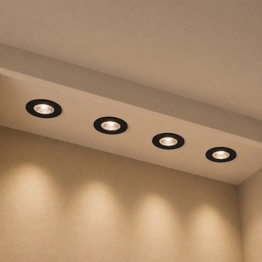 LED Inbouw Lichten, Ø9 cm, 4x LED, 4,9 W, 480 lm, Matt Black