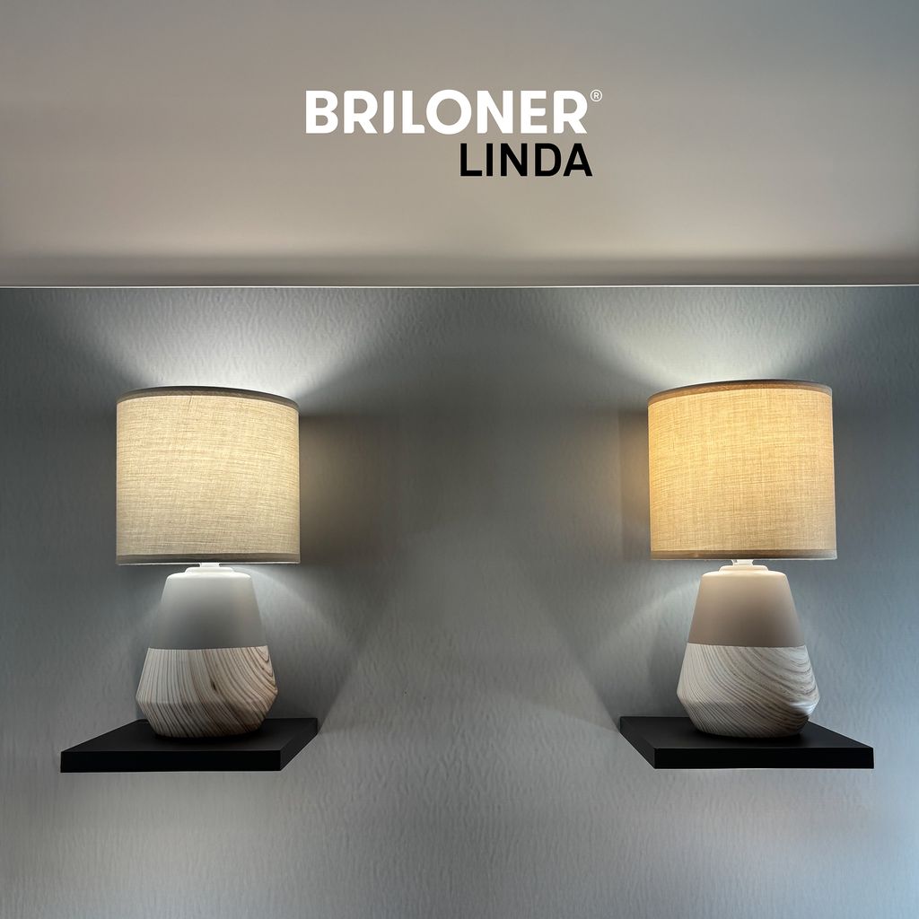 Linda Tischlampe - mit Schalter, Keramik, E14 Fassung, Grau-Holzoptik