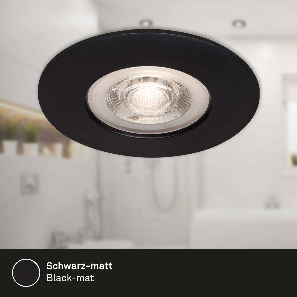 3er Set LED Einbauleuchte, Ø 9 cm, Dimmbar, 5 W, Schwarz