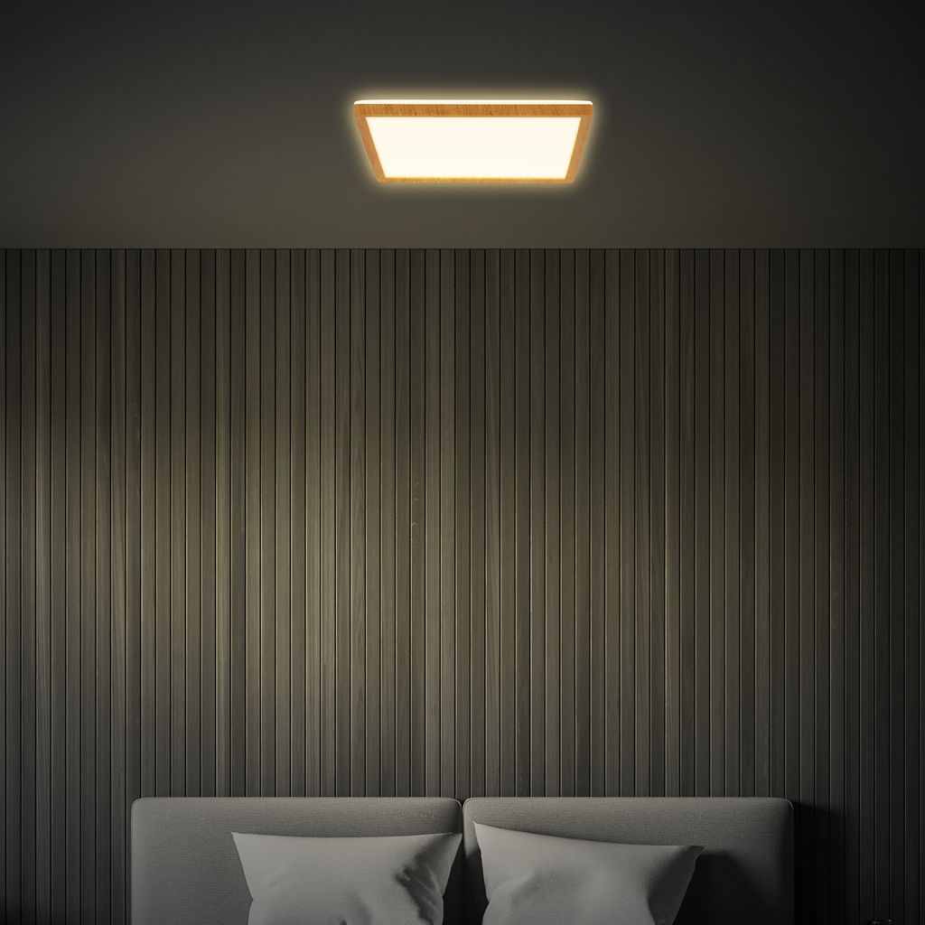 Tava Wood LED Deckenlampe, Backlight, Flach, Holzoptik, 29x29 cm
