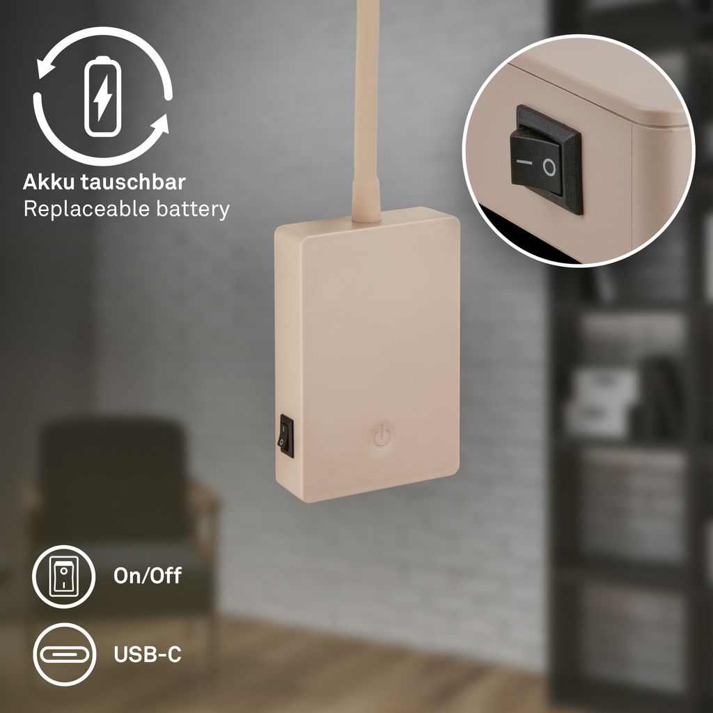 Smooth Leselampe - 2W, 150lm, Akku, LED, Dimmbar, Beige
