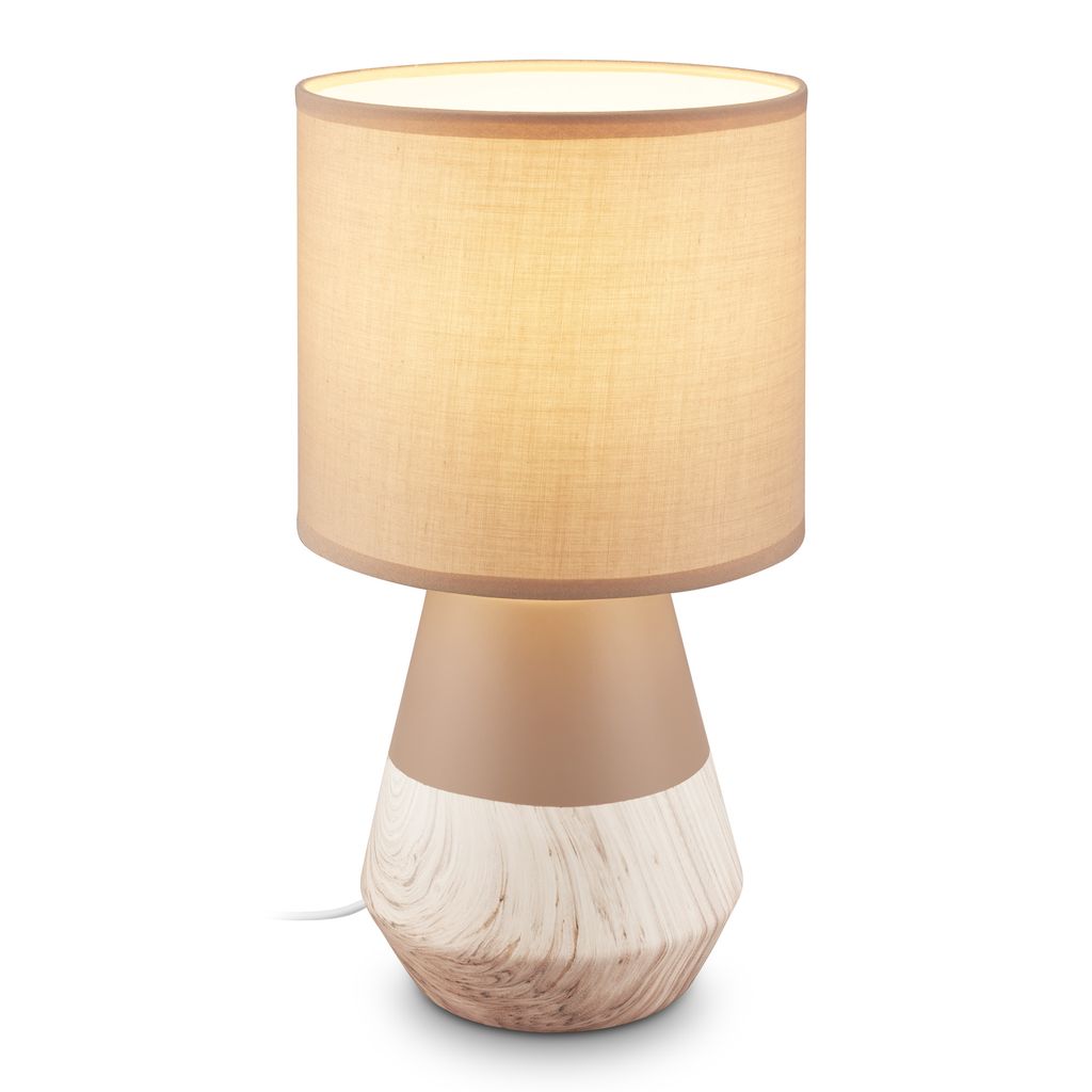 Linda Tischlampe - mit Schalter, Keramik, E14 Fassung, Beige-Holzoptik