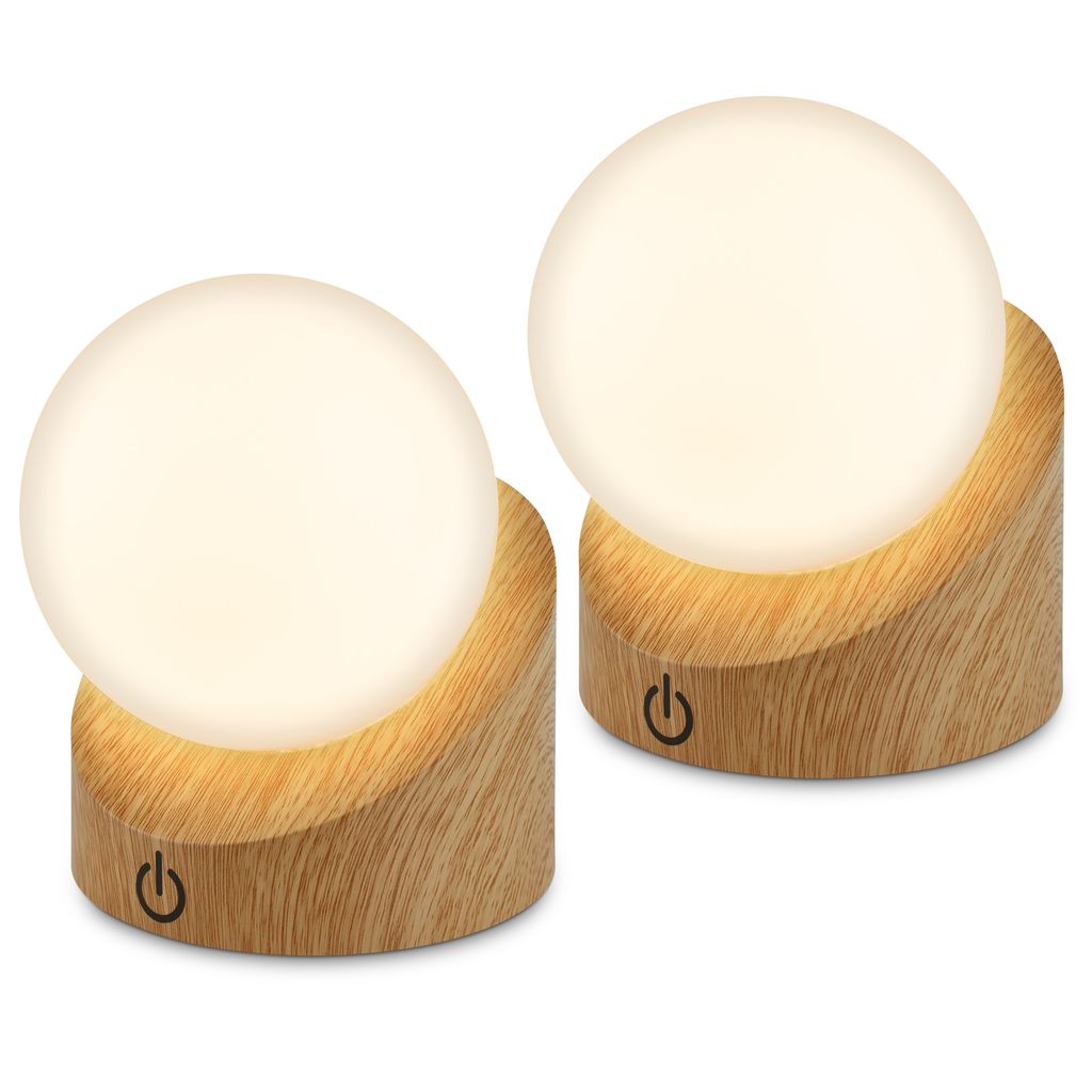 Sora Mini LED Tischlampe kabellos IP54, Dimmbar, Touch, 2er Set, Holzoptik