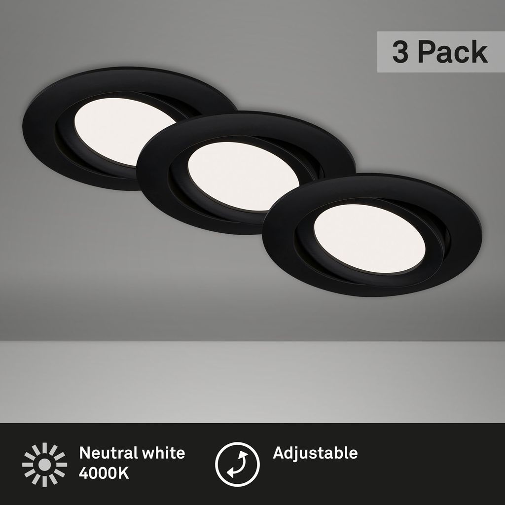LED Einbauleuchten 3er Set 7 W matt-schwarz Kunststoff Ø 10.6cm Briloner 2