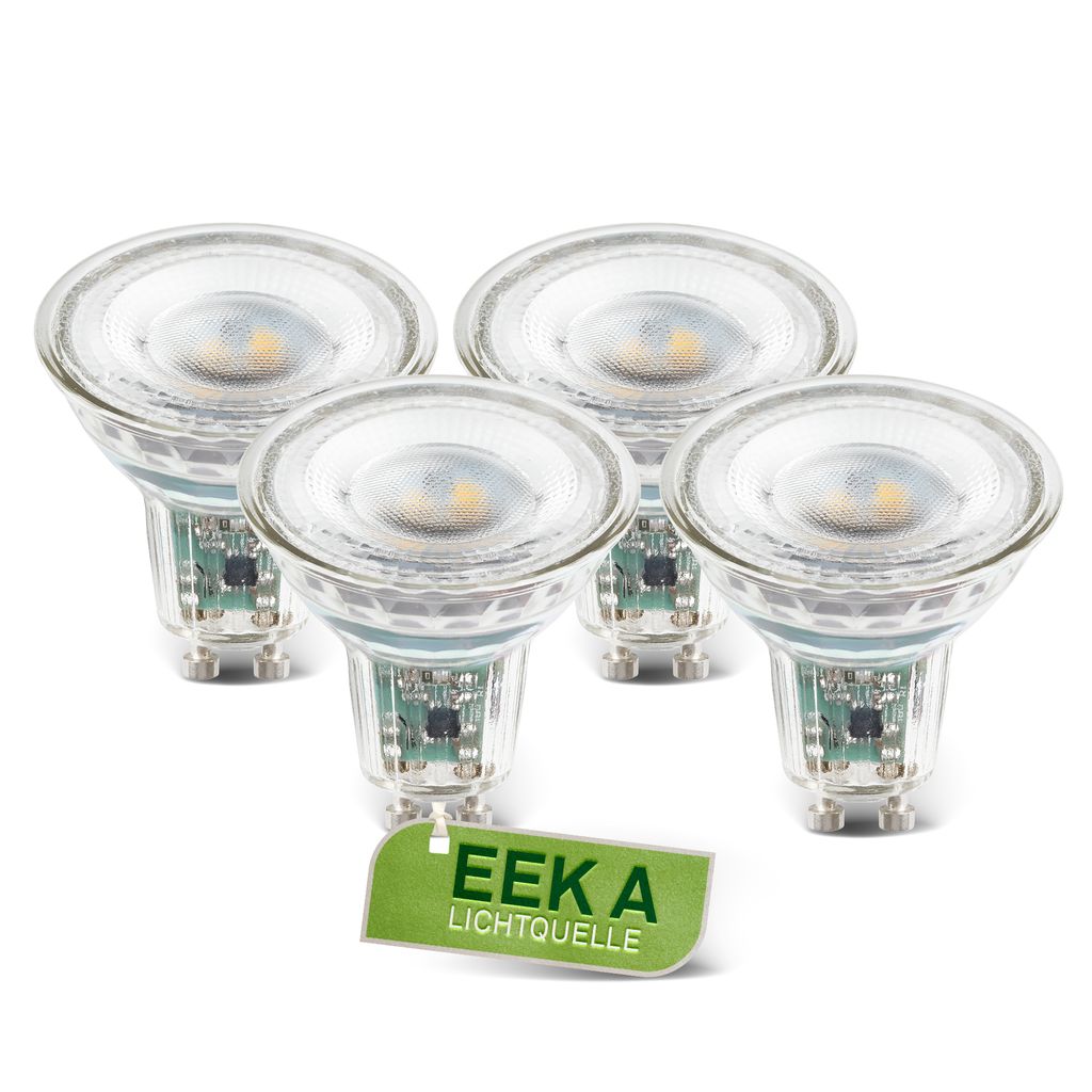 4er Set Bulb A LED Leuchtmittel EEK A - 4,7W, 850lm, GU10 Fassung, Warmweiß