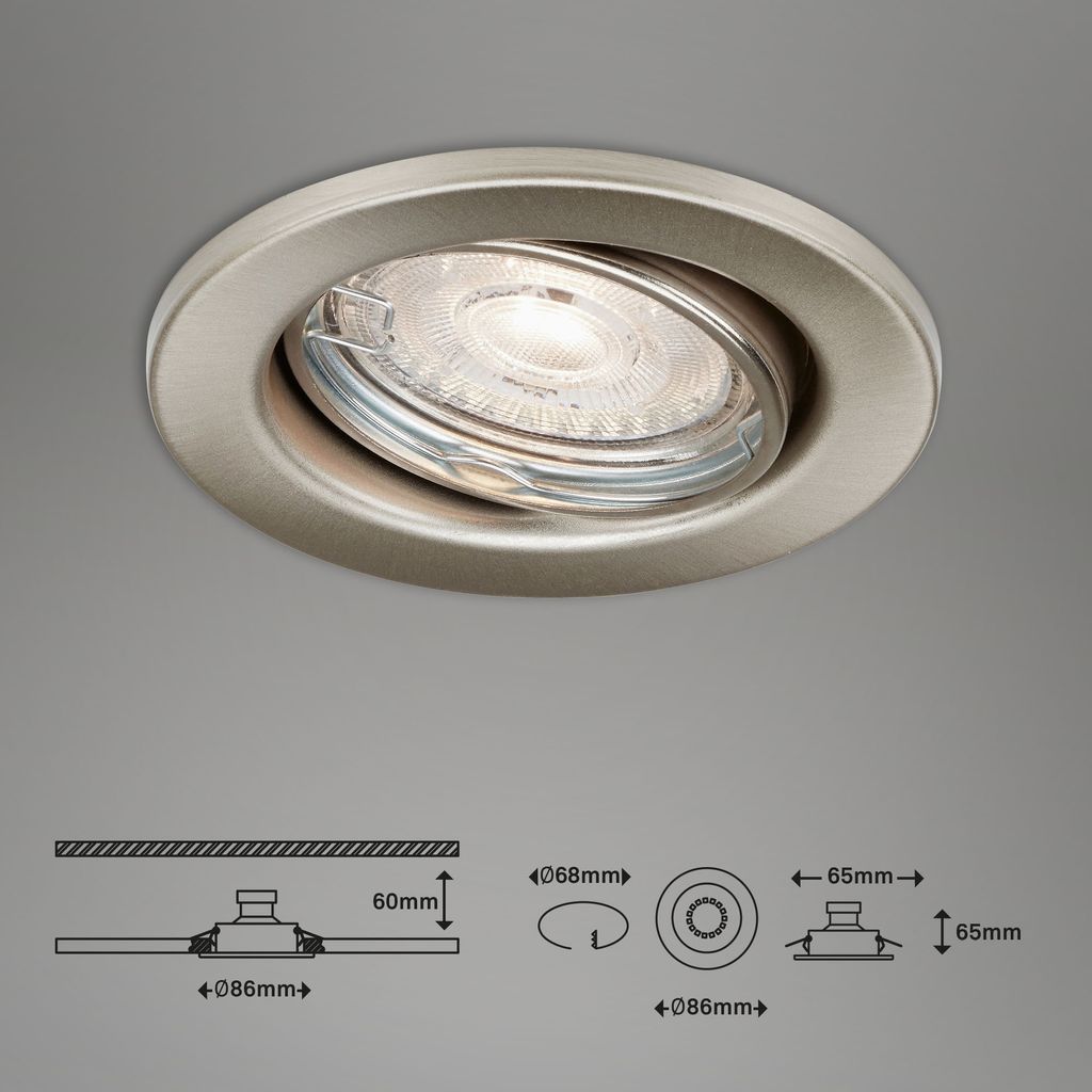 LED Einbauleuchten  dimmbar 3er Set GU10 5W silber Metall Ø8.6cm IP23 Briloner 20