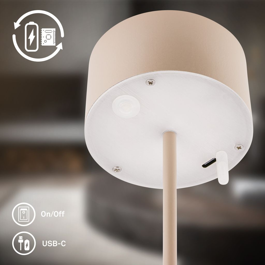 Kira Tischlampe - 2,6W, 150lm, Kabellos, LED, Touch, Dimmbar, Beige