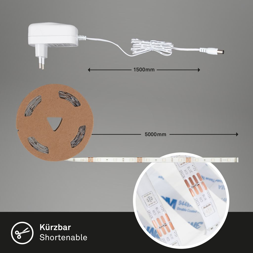 LED Band Smart WiFi 5 Meter RGB selbstklebend kürzbar weiß Kunststoff Briloner 11
