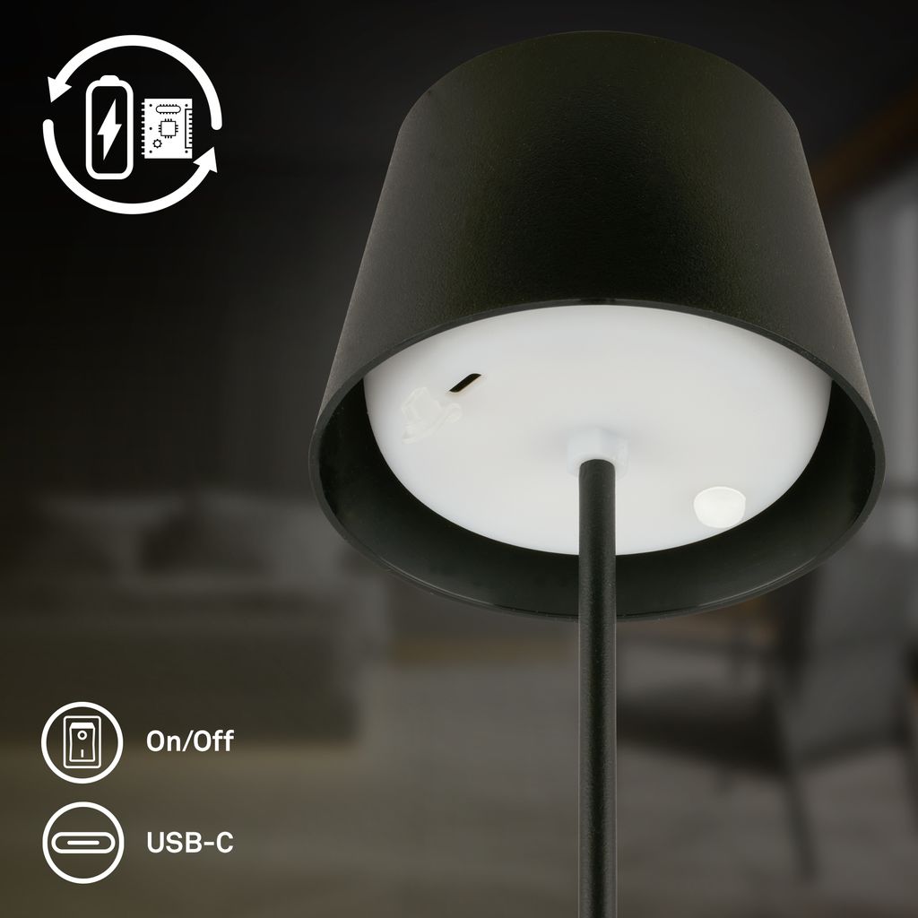Nivo Tischlampe - 1,2W, 120lm, Kabellos, LED, Touch, Dimmbar, Schwarz