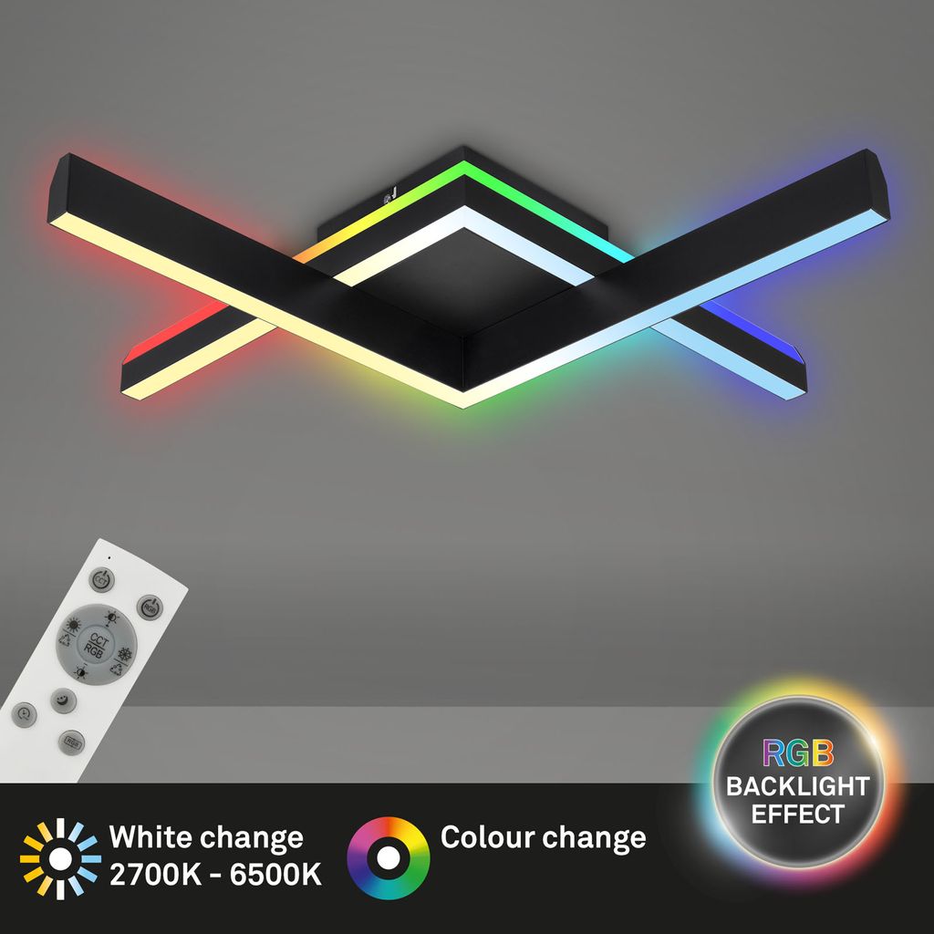 RGB CCT LED ceiling light, 64.5 cm, LED board, 20 W, 1800 lm, black