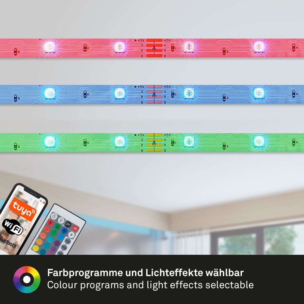 LED Band Smart WiFi 5 Meter RGB selbstklebend kürzbar weiß Kunststoff Briloner 4