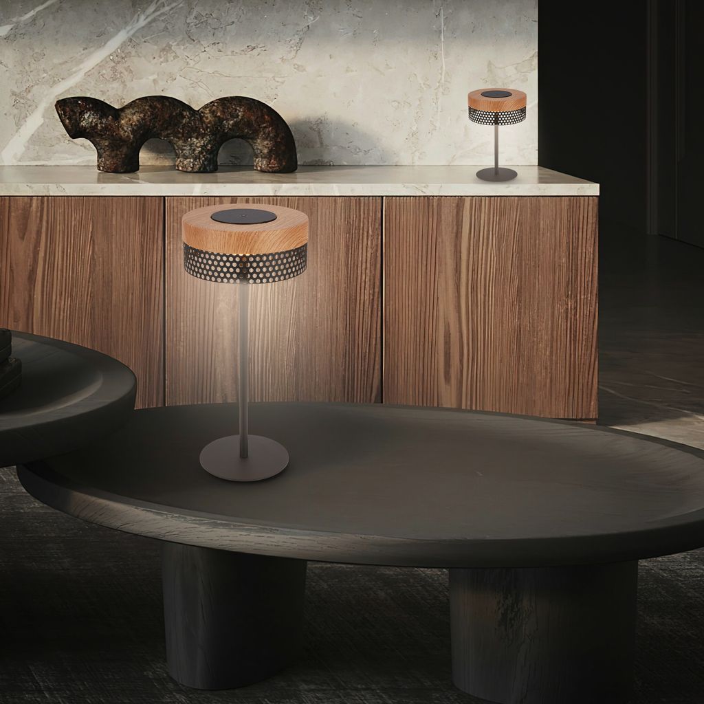 Briloner Booha LED Tischlampe kabellos IP44. Dimmbar. Touch. Akku. Spritzwasserschutz. Schwarz-Holz. Ø16 x 35 cm 3