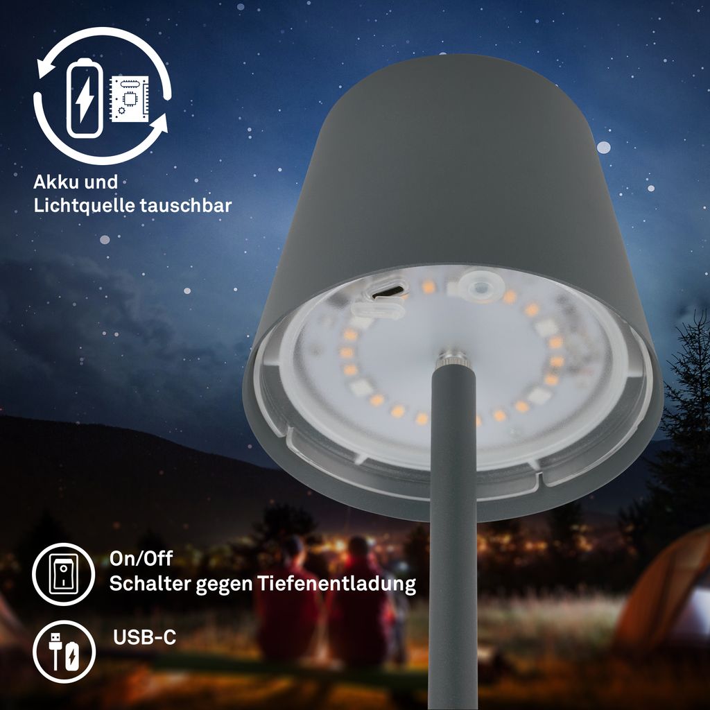 Briloner Cilano RGBW LED Tischlampe kabellos IP44. Dimmbar. Touch. Kabellos. Spritzwasserschutz. Anthrazit. Ø12 x 36 cm 5
