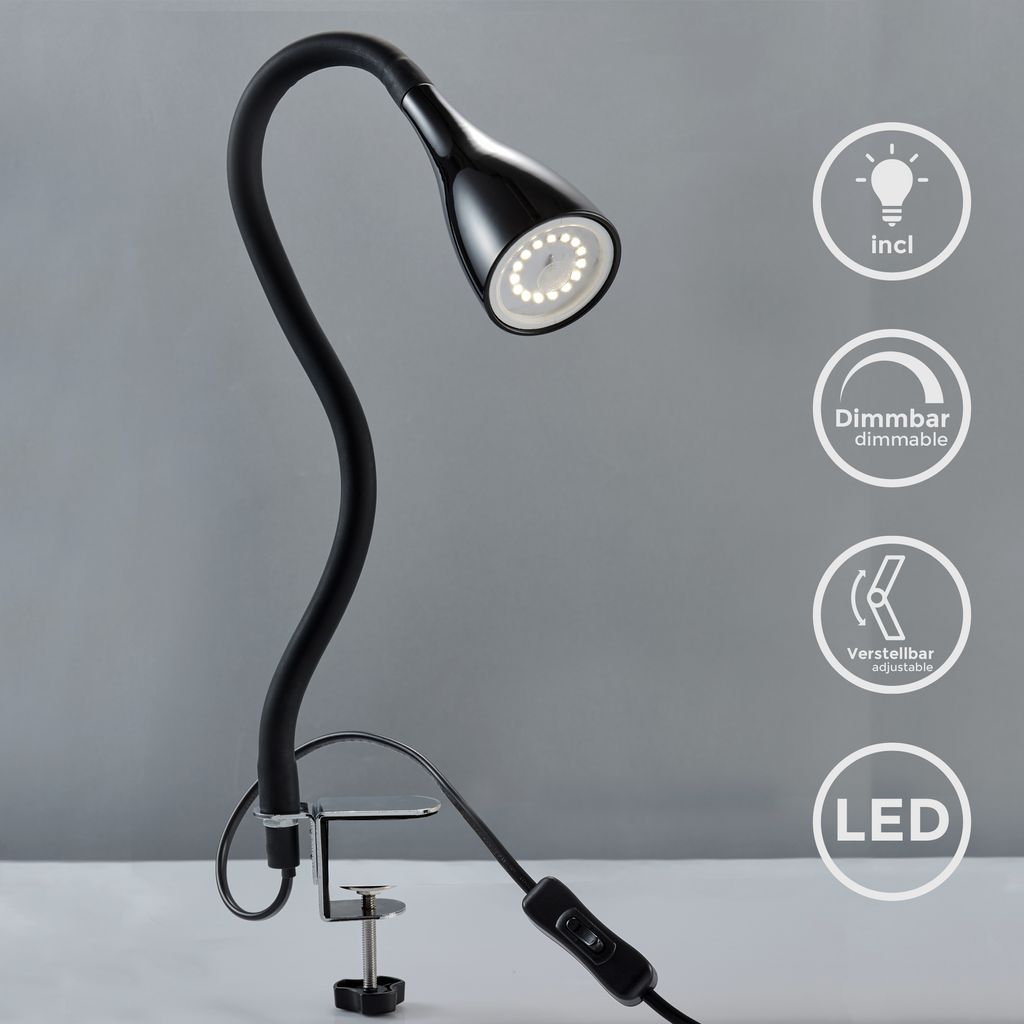 Klemmlampe - 4,8W, 400lm, LED, mit Stecker, dimmbar, warmweiß, schwarz
