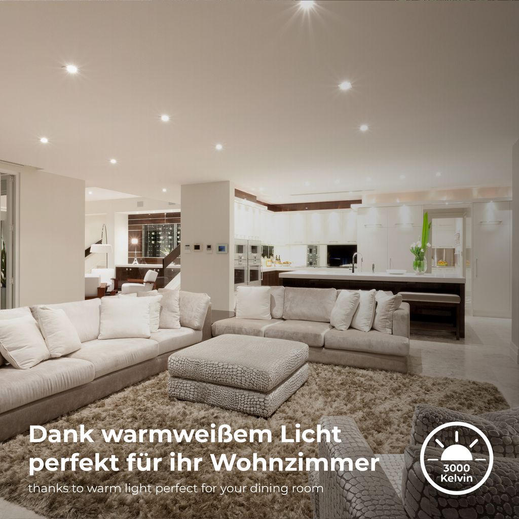 B.K.Licht - Set of 6 LED recessed spotlights 230V, swiveling LED spotlights for the bathroom IP65, LED ceiling spotlights, LED spots, ceiling spotlights, bathroom lamp, 9 x 4.2 cm (DxH), white