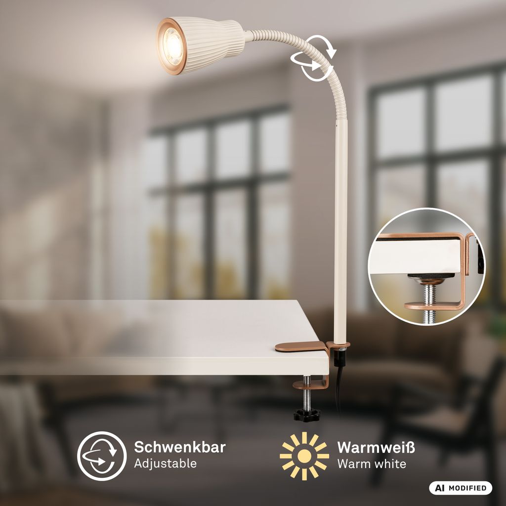 Riff Klemmlampe - 3,5W, 400lm, LED, Schwenkbar, Warmweiß, Warm Grey-Coffee