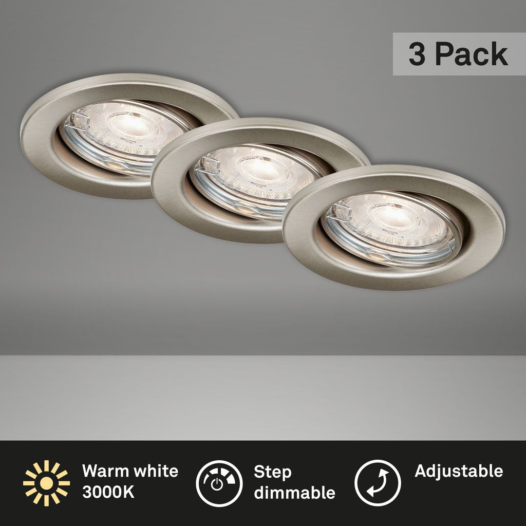 LED Einbauleuchten  dimmbar 3er Set GU10 5W silber Metall Ø8.6cm IP23 Briloner 1