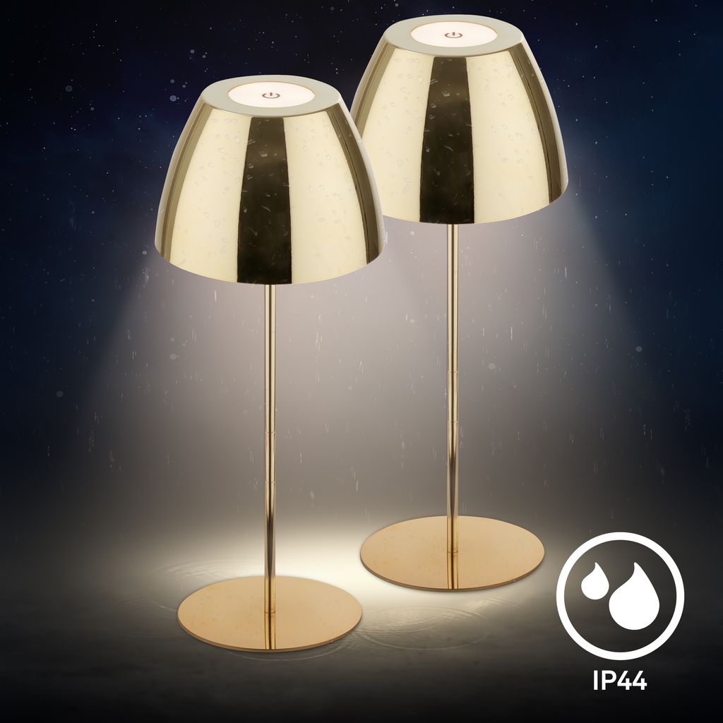 Serina Tischlampe 2er Set - 2,5W, 200lm, Kabellos, LED, Touch, Dimmbar, Goldfarbe