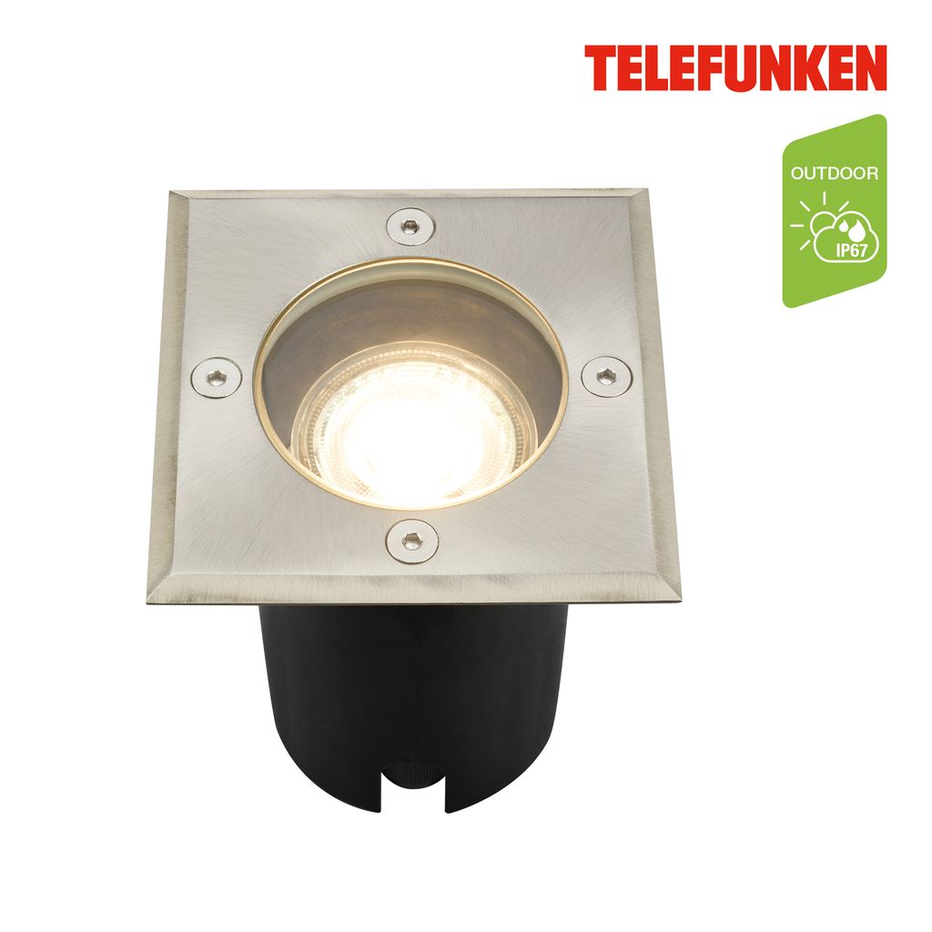 Telefunken Bodeneinbauleuchte Aussen, Wasserdicht IP67, gehärtetes Glas, GU10 Fassung, Eckig