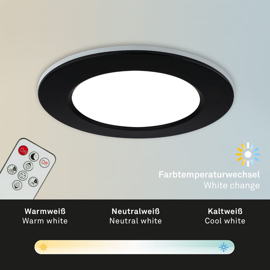 LED Einbauleuchten Bad 3x5W dimmbar Fernbedienung IP44 schwarz Ø9.2cm Briloner 6