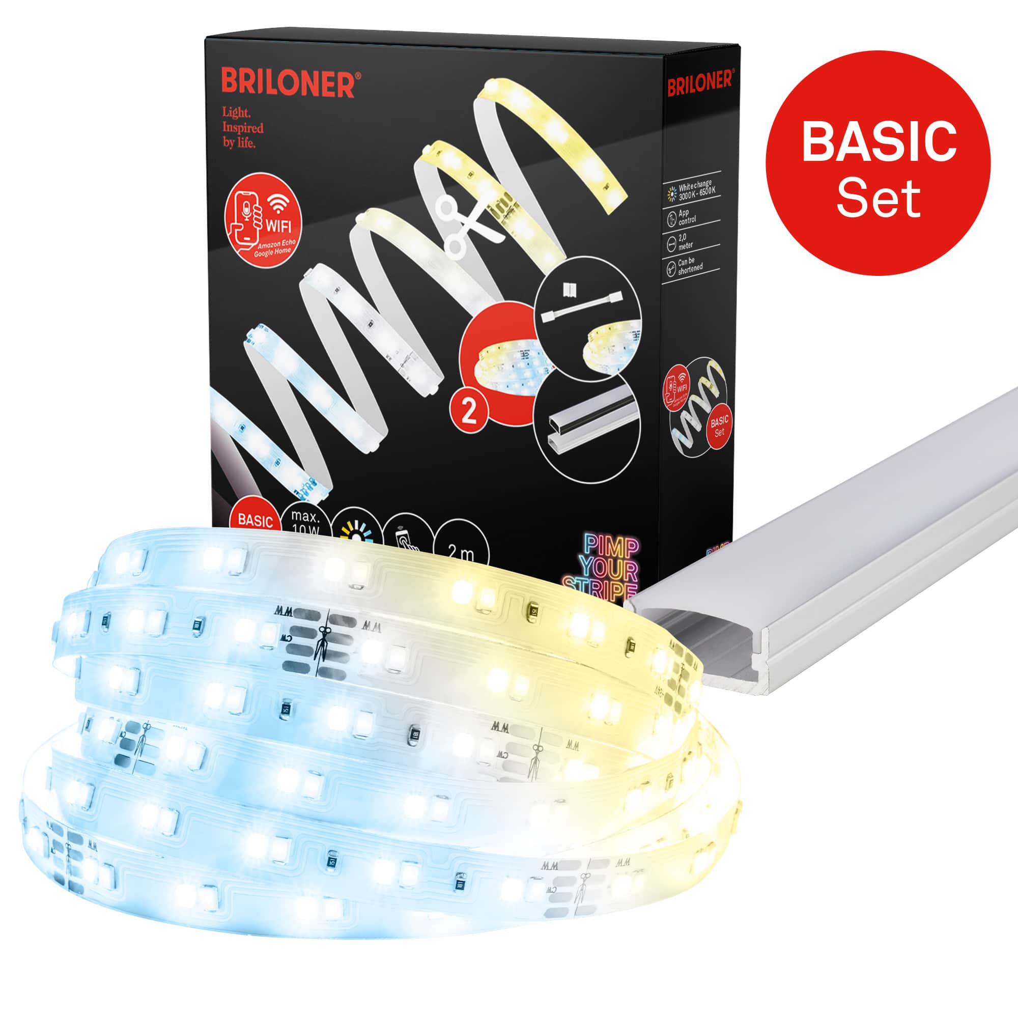 Pimp Your Stripe LED Strip 2m, Smart CCT + Alu-Profil silber