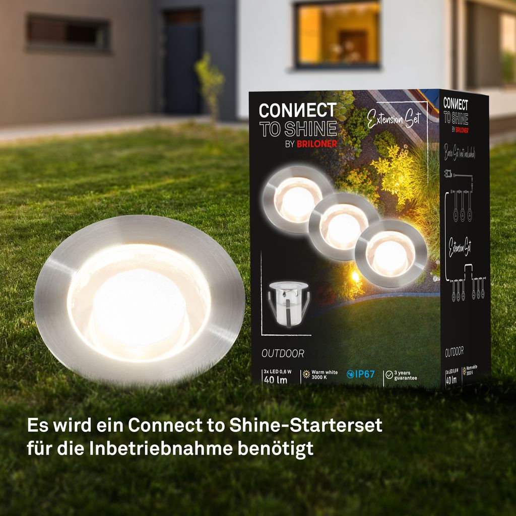 CONNECT TO SHINE Erweiterungsset Kebony mit 3er Set LED Bodeneinbaustrahler. IP67 6