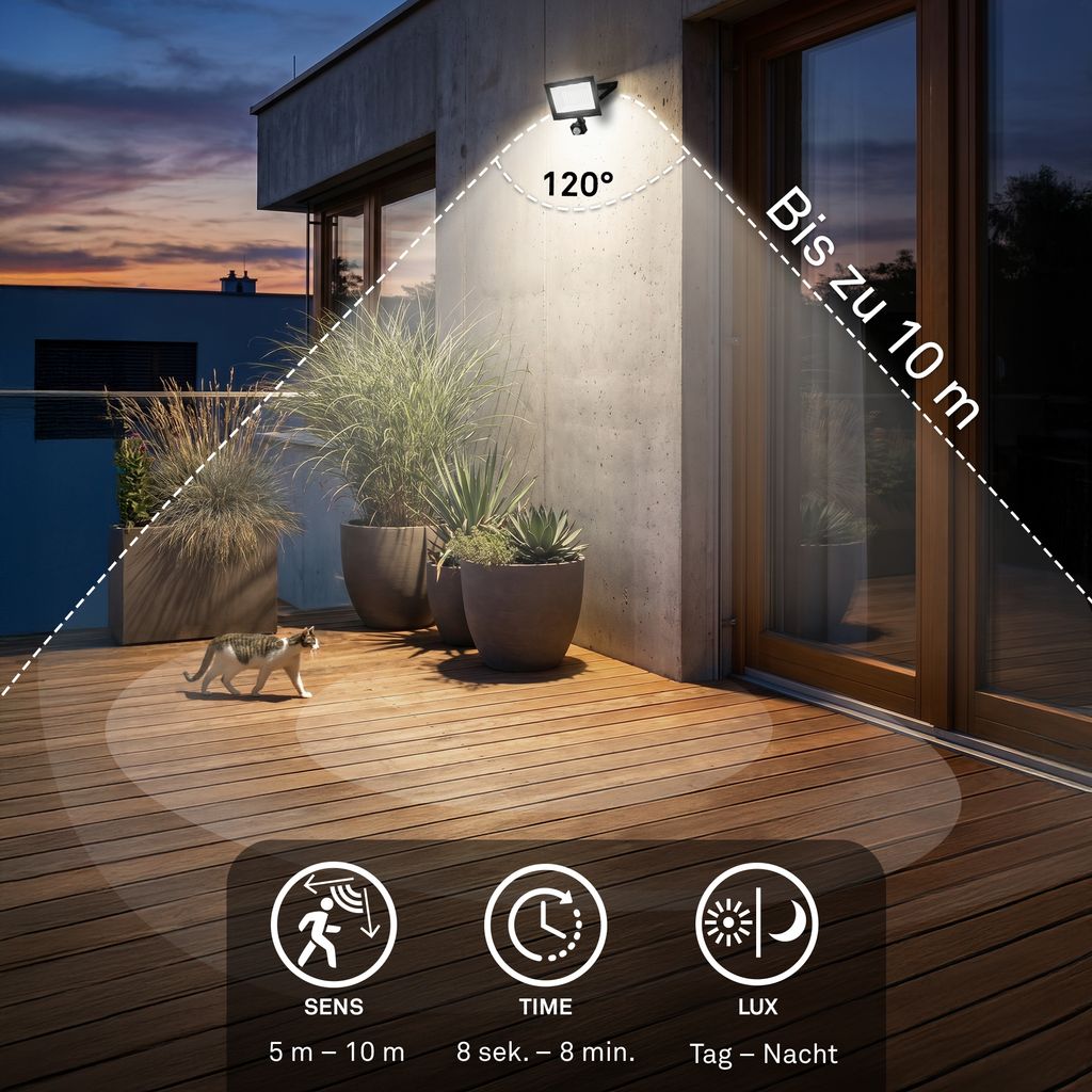 Varo Outdoor Floodlight - 50W, 4500lm, With Motion Sensor, LED, Neutral White, IP65, Black