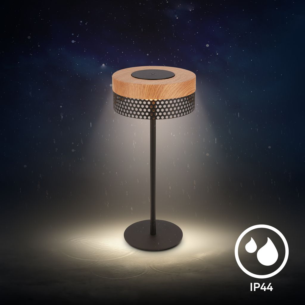 Briloner Booha LED Tischlampe kabellos IP44. Dimmbar. Touch. Akku. Spritzwasserschutz. Schwarz-Holz. Ø16 x 35 cm 4