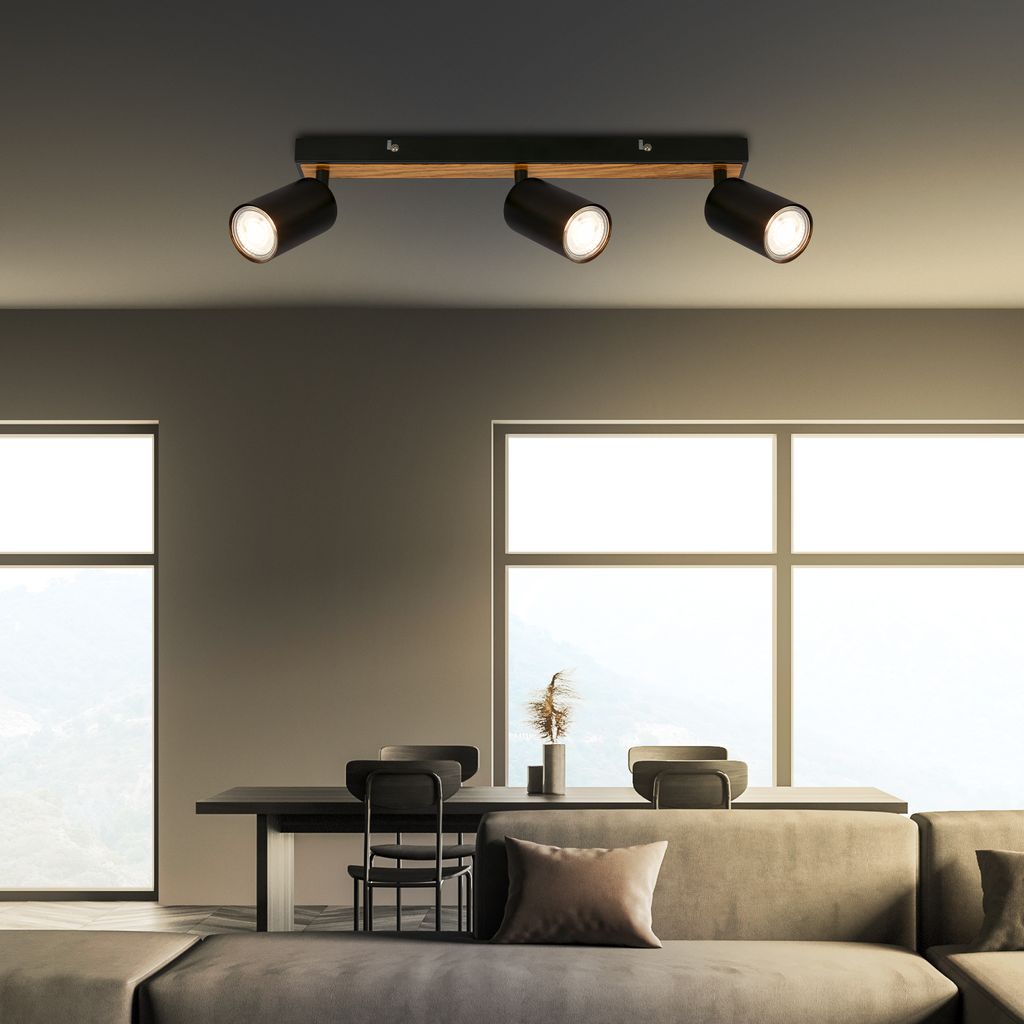 Tib ceiling spotlight, adjustable, on/off via wall switch, black-wood colour