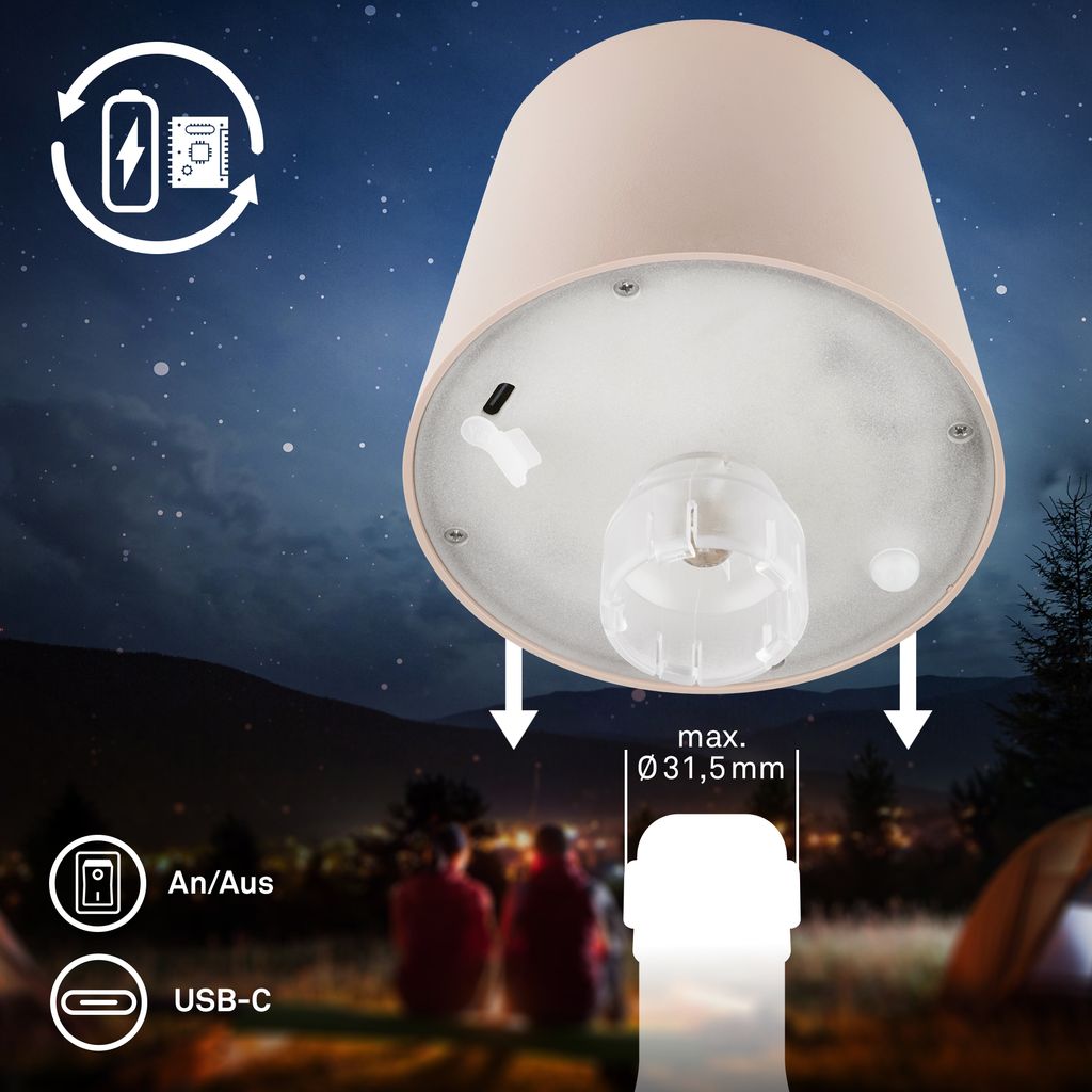 Bota Flaschenlampe - 1,8W, 120lm, Akku, LED, Dimmbar, Warmweiß, Beige
