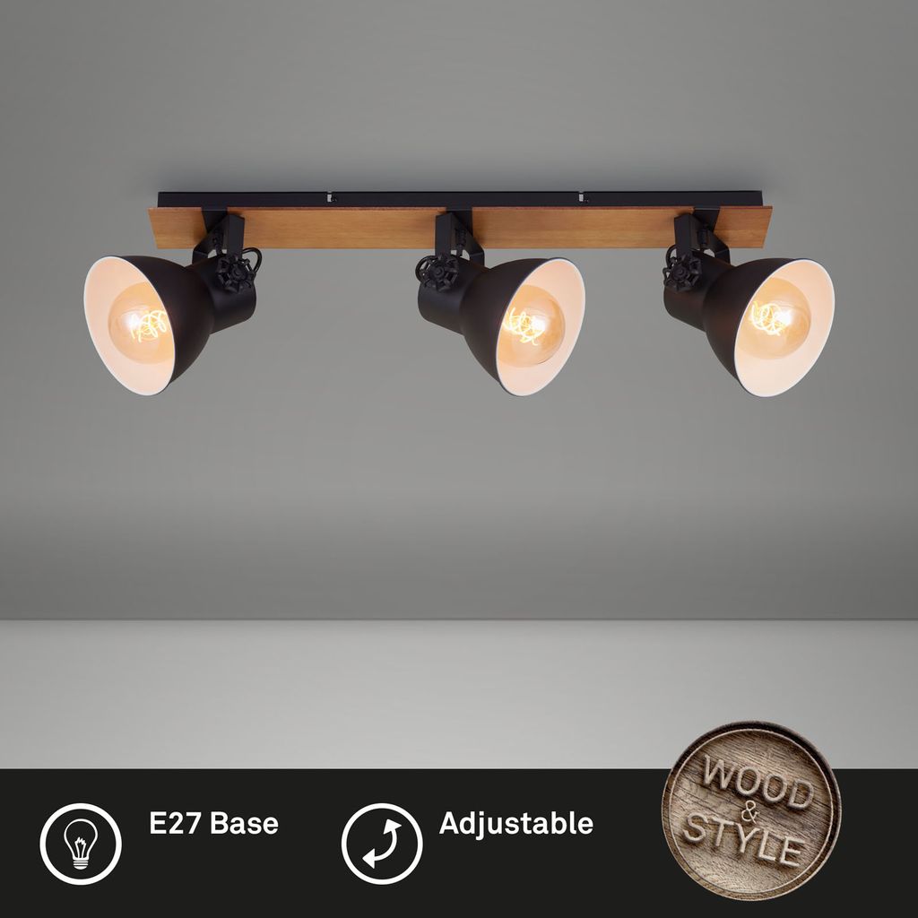 Briloner Tempa Deckenstrahler, schwenkbar, Holz, 3-flammig, Schwarz