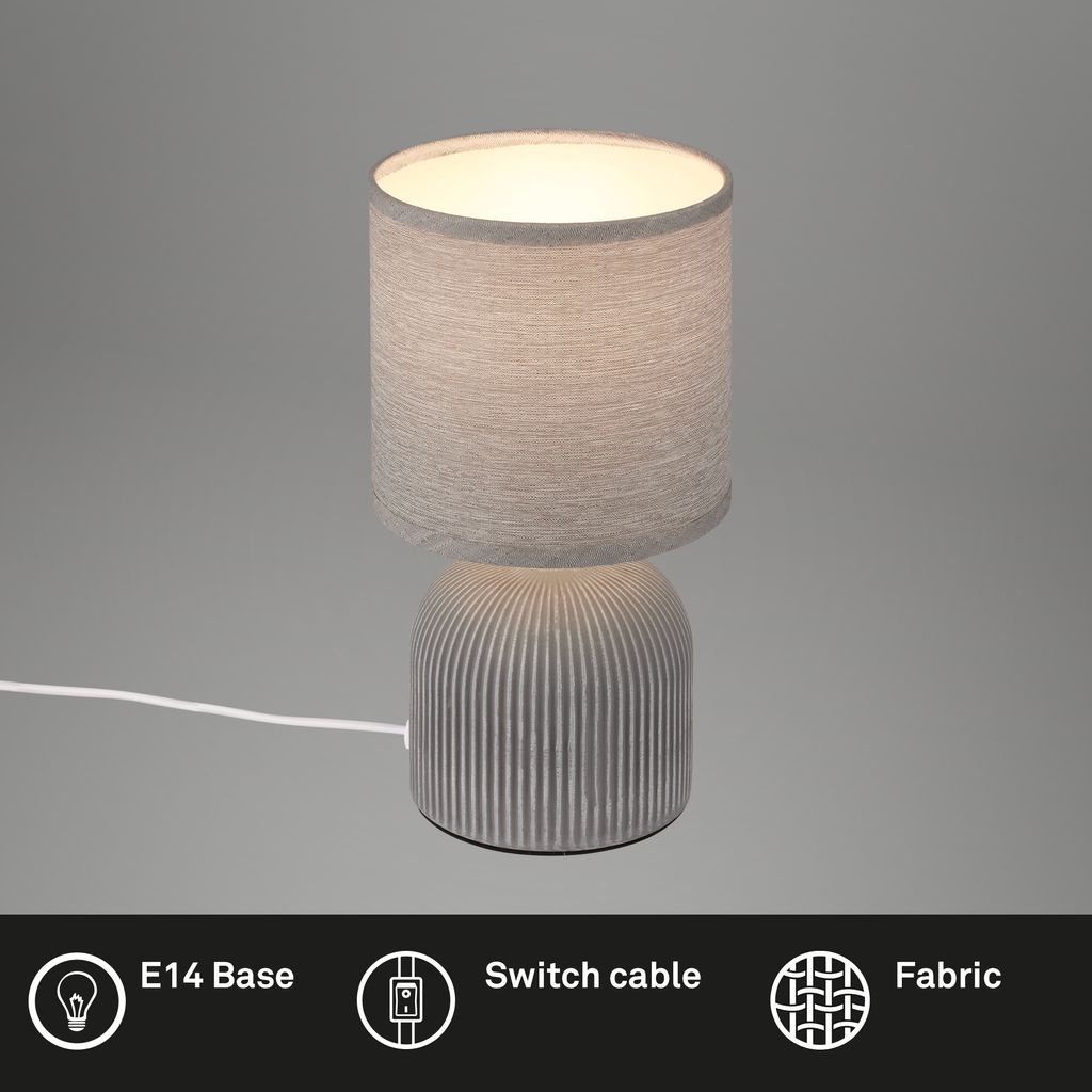 Briloner Ino Tischlampe. Stoffschirm. Kabelschalter. Keramikfuß. Grau. Ø15 x 28 cm 2