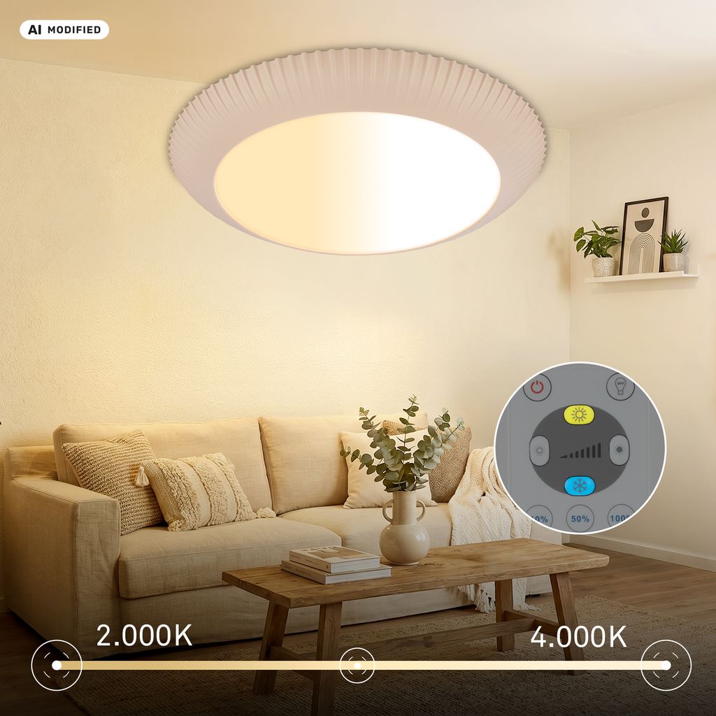 Solea Deckenlampe Ø46 cm - 18W, 2800lm, LED, Dimmbar, Fernbedienung, CCT, Beige