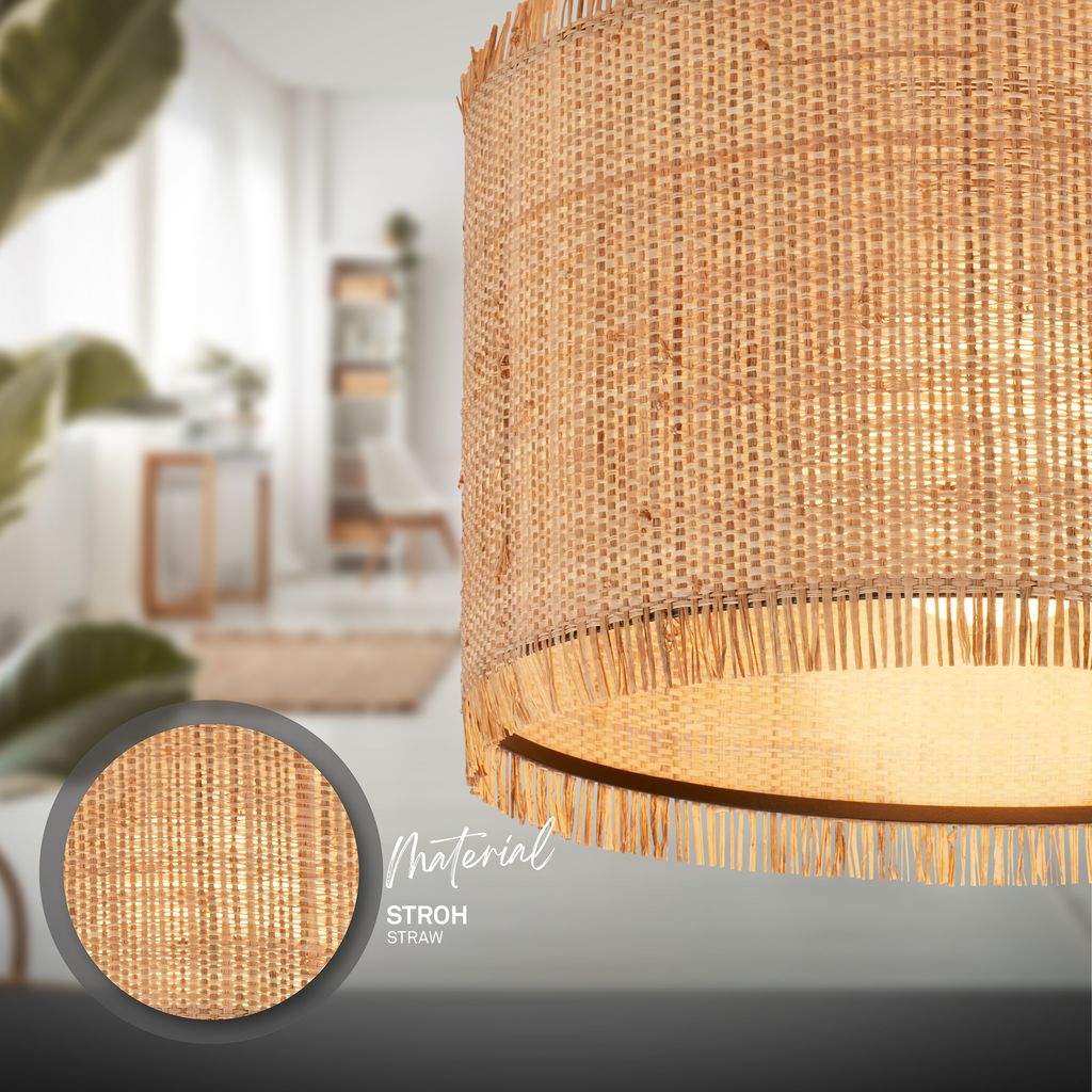 BRILONER - Ceiling lamp with Straw Shade, E27 Socket, max. 10 W, Ceiling Light, Boho, Aesthetic, lamp, Living Room lamp, Bedroom lamp, Dining Room lamp, Hallway lamp, 40 x 28 cm (DxH), Nature