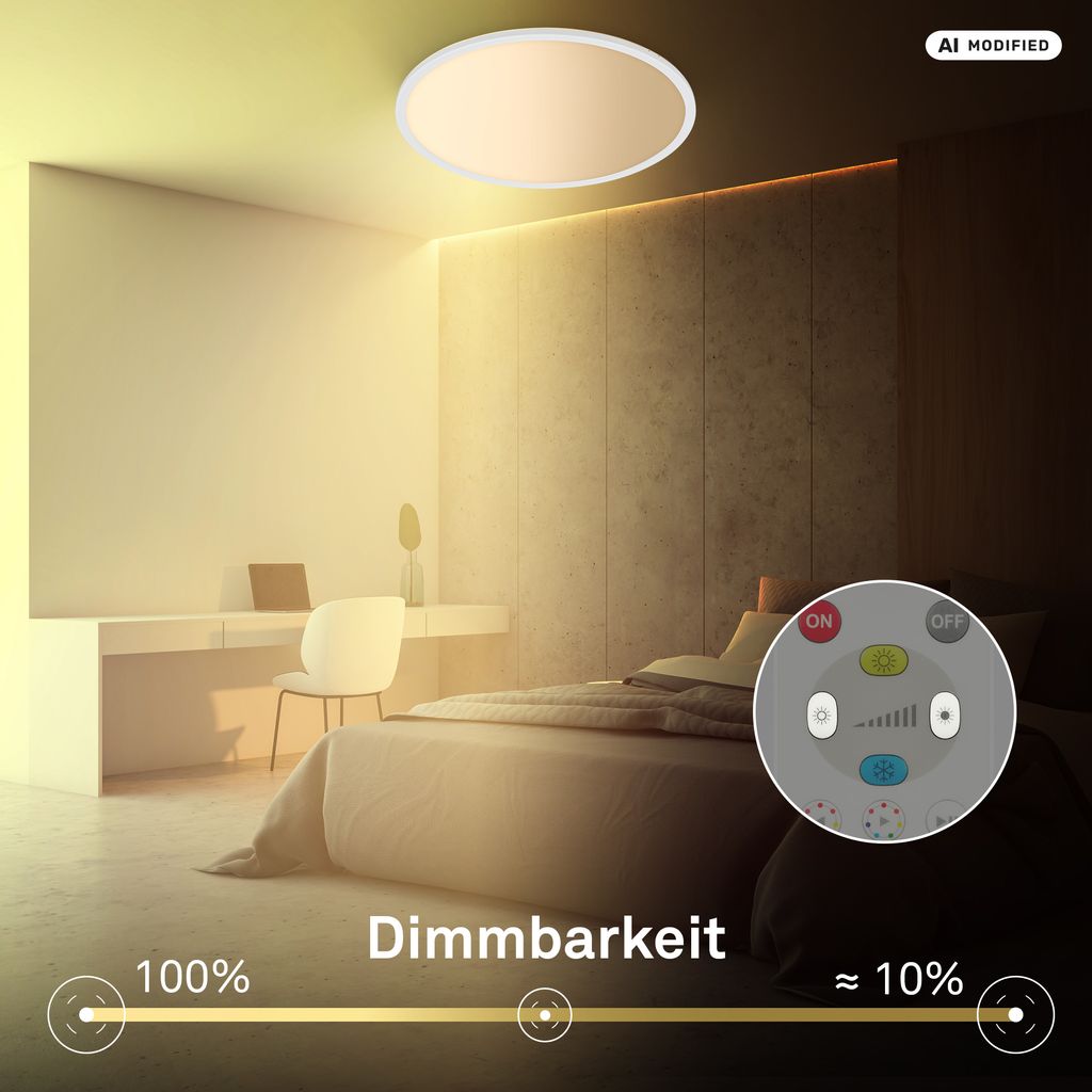 Happy LED Panel Ø42 cm - 22W, 3000lm, Fernbedienung, Dimmbar, CCTIC, RGBIC, Weiß