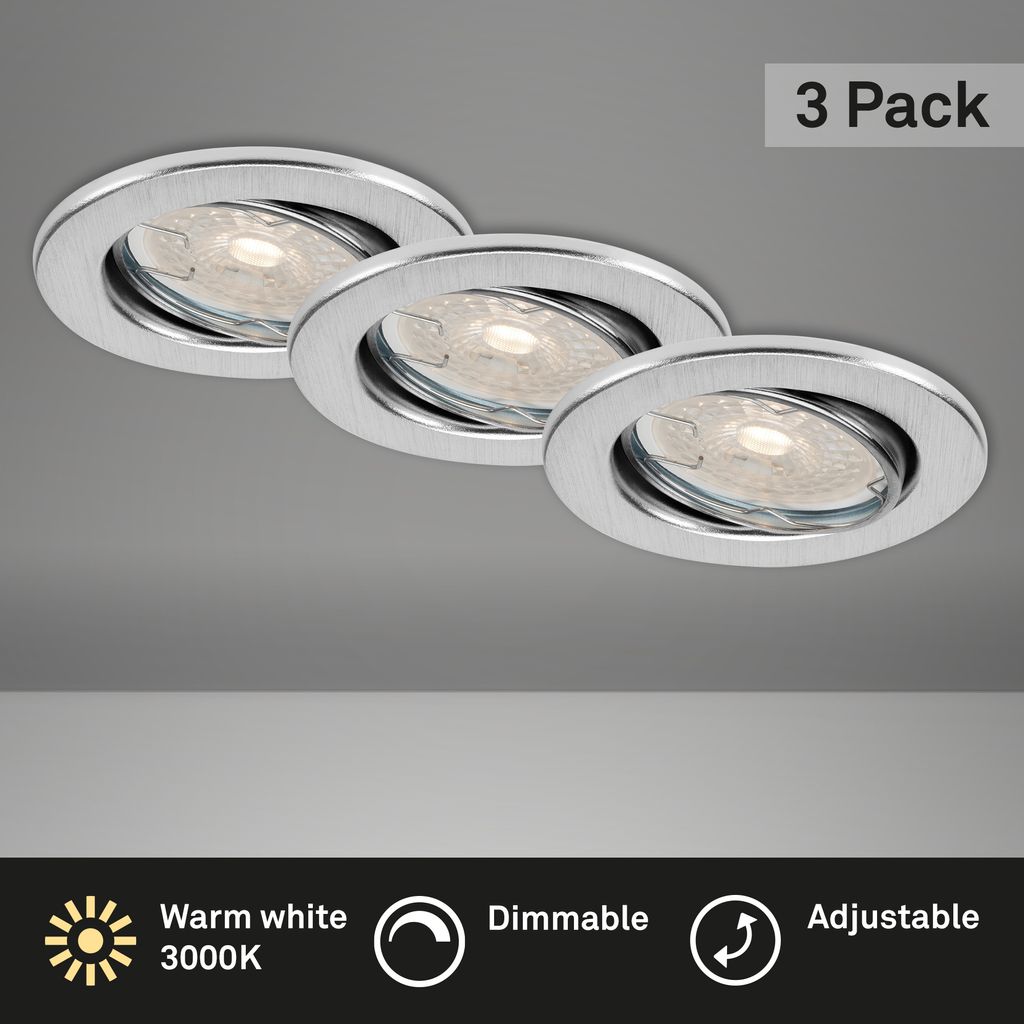 LED Einbauleuchten 3er Set dimmbar schwenkbar GU10 5.5W Metall Ø8.6cm Briloner 2