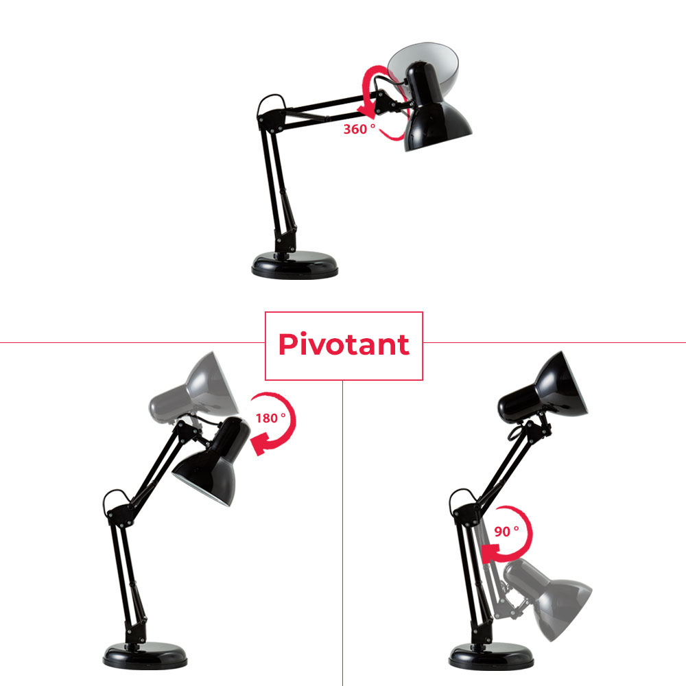 Schreibtischlampe - mit Stecker, Schalter, schwenkbar, E14, schwarz