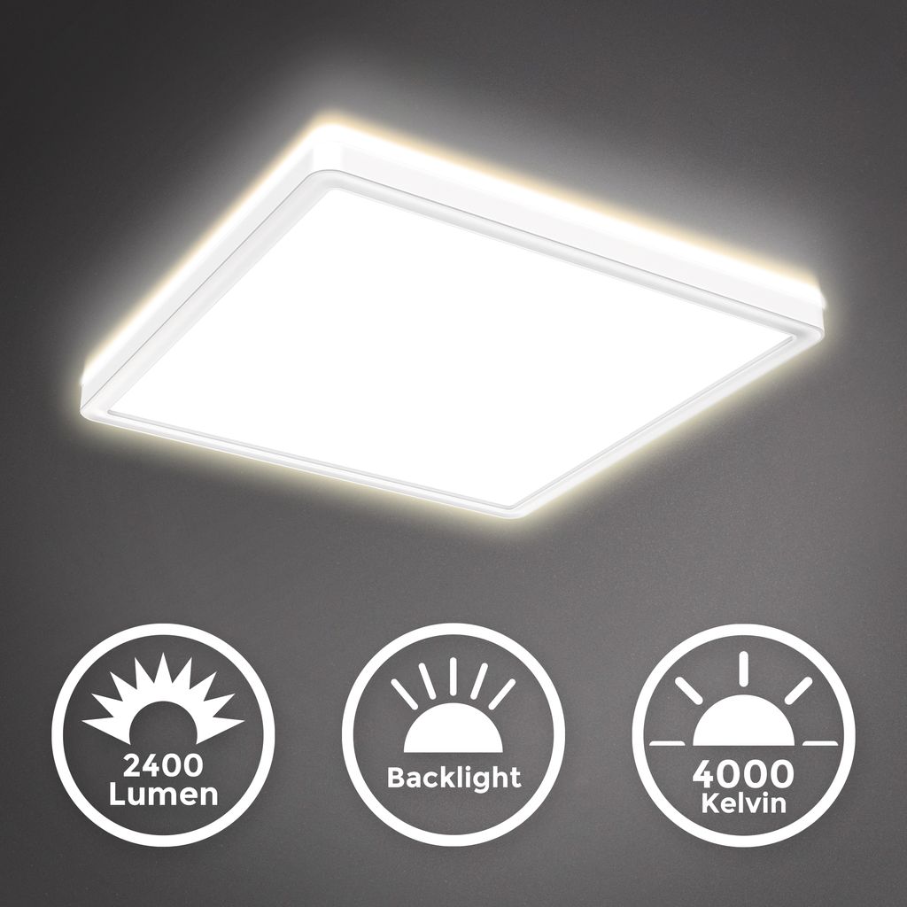 LED Panel 29,3x29,3 cm - 18W, 2400lm, dimmbar, flach, backlight, neutralweiß, weiß