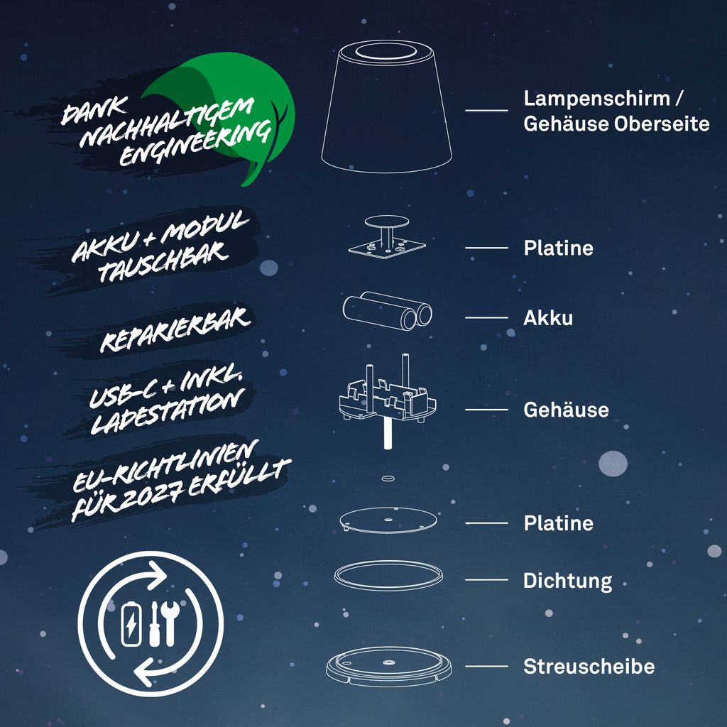 Briloner Cilano RGBW LED Tischlampe kabellos IP44. Dimmbar. Touch. Kabellos. Spritzwasserschutz. Anthrazit. Ø12 x 36 cm 3