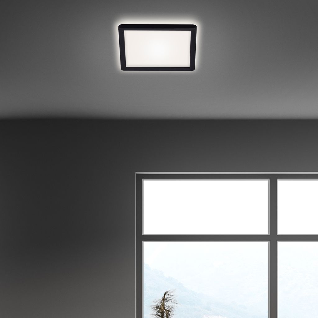Slim LED Deckenleuchte Eckig. 19x19 cm ? flach. 12W. 1400 lm. Neutralweiß. Backlight. Schwarz 4