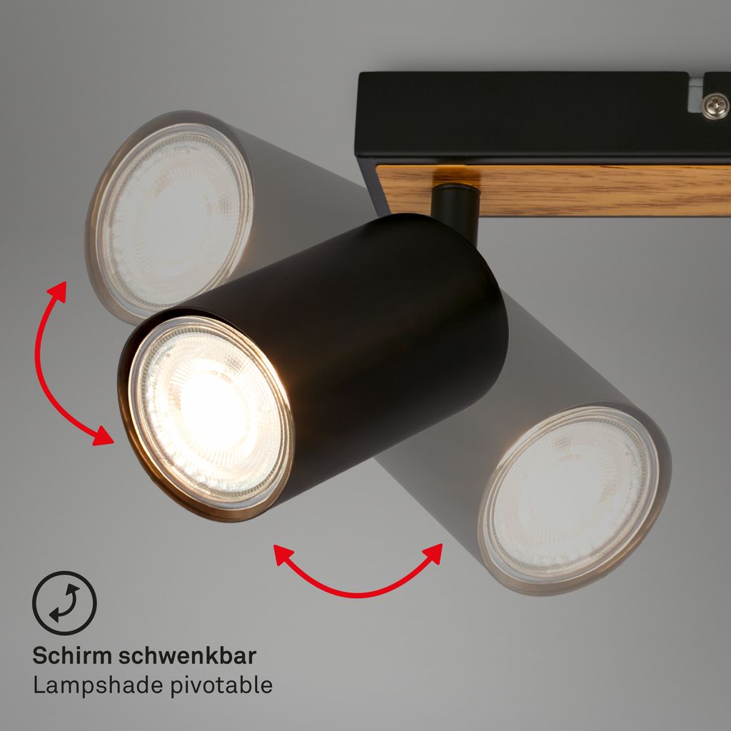 Tib ceiling spotlight, adjustable, on/off via wall switch, black-wood colour
