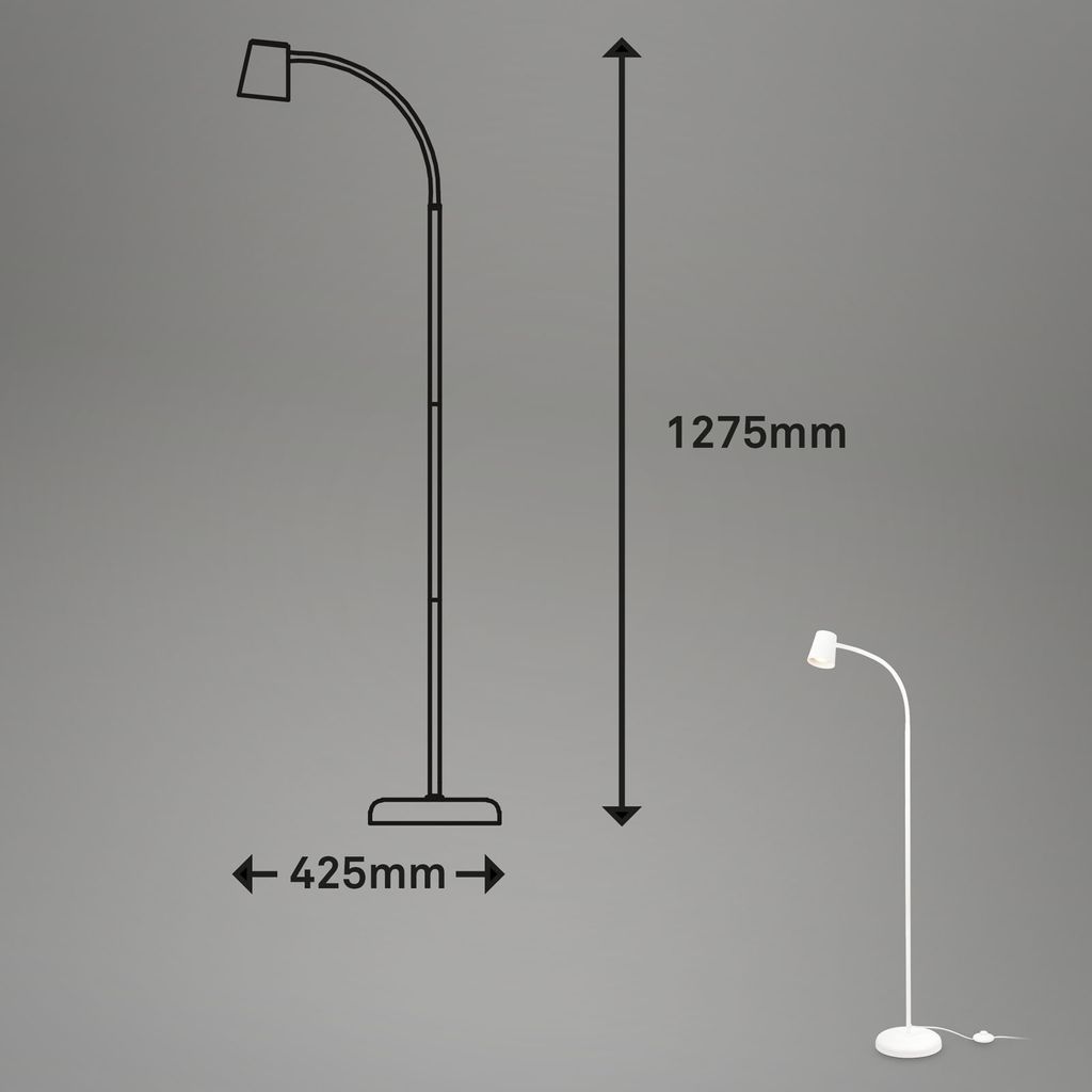 BRILONER Stehleuchte. mit Fußschalter. flexibler Lampenkopf. Stehlampe. 127.5 cm. 1x GU10. max. 9W. weiß 4