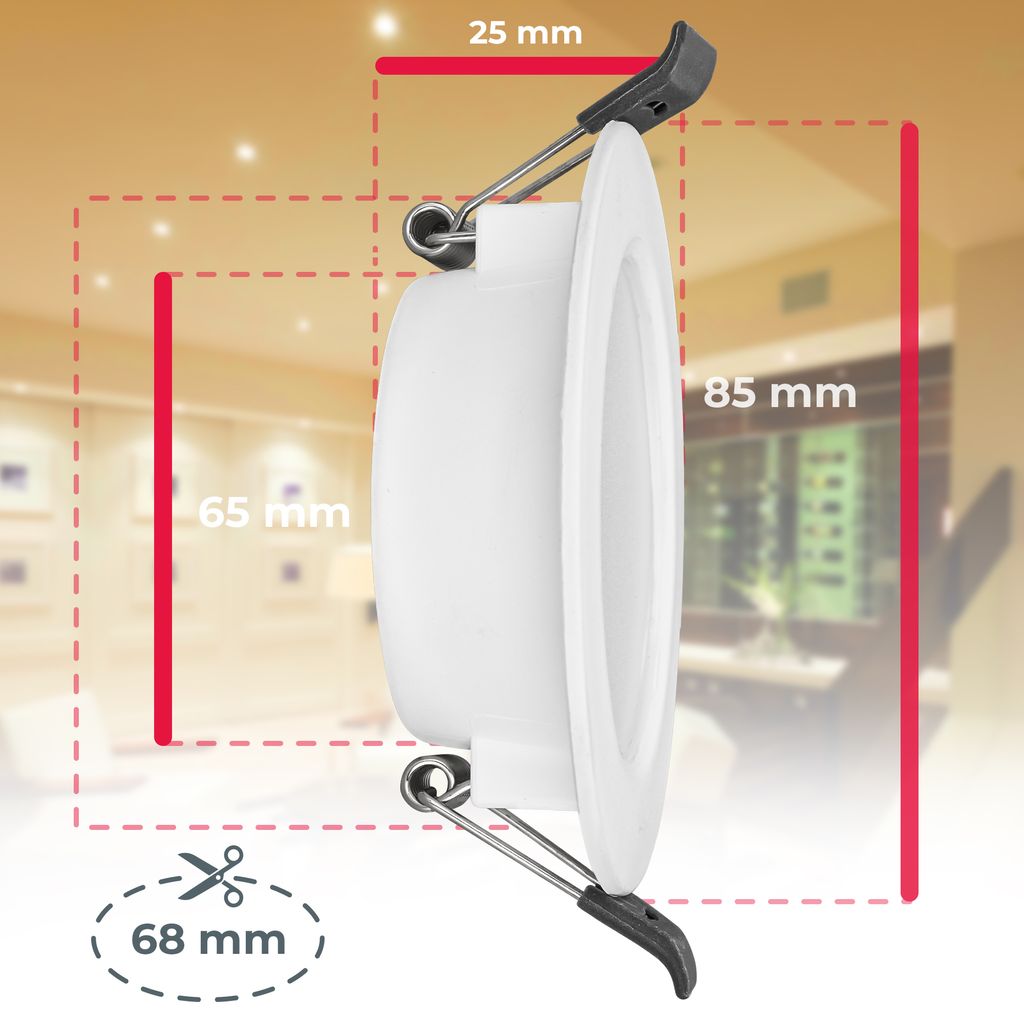B.K.Licht - Set of 6 LED recessed spotlights 230V, LED spotlights for the bathroom splash protection IP44, warm white light, ceiling spotlights, LED spots, flat ceiling spots, 85x25mm (DxH), white