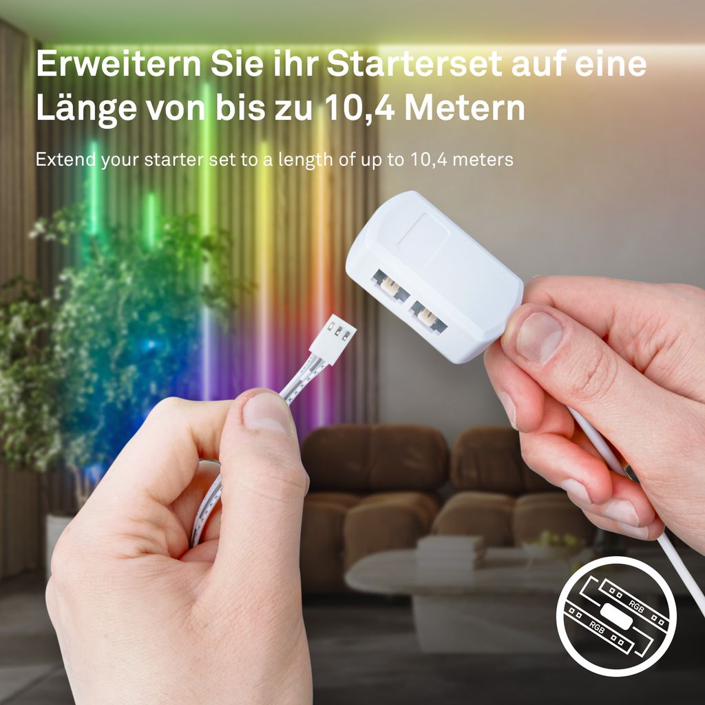 Starter-SET RGB LED Stripe für Wandpaneele 260cm, Fernbedienung, Verteilerbox